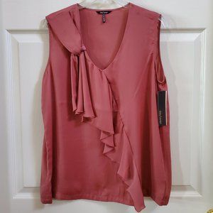 NWT Daisy Fuentes Dark Retro Rose Sleeveless Ruffle Blouse Size Large
